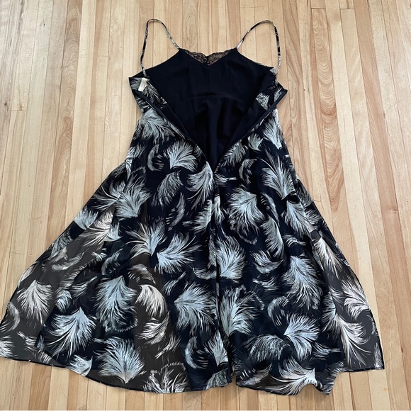 La Fée Maraboutée Black & White Feather Print Double Split Maxi Dress - Sz Eu 40 - Picture 4 of 16